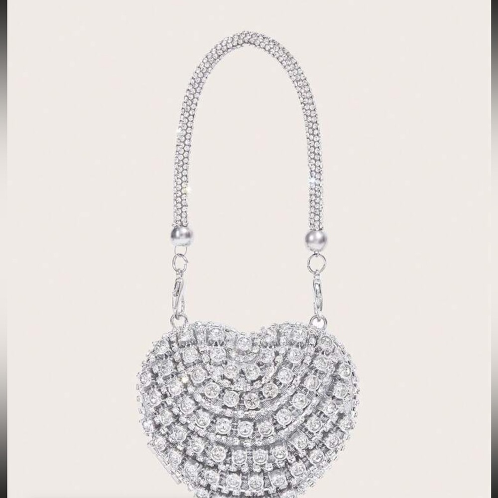 Silver Heart-Shaped Crystal Bag - Picture 4 of 9
